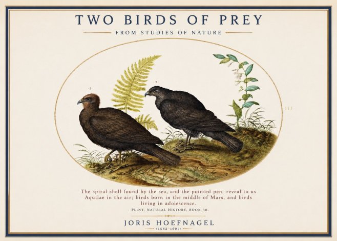 Joris Hoefnagel Two Birds of Prey - from Studies of Nature No1 - Juliste