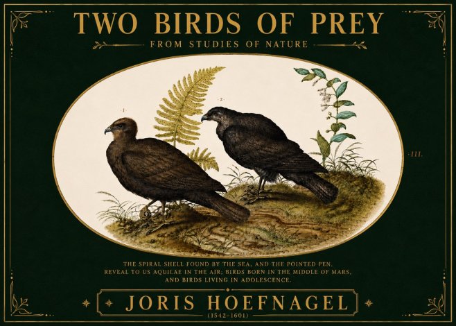 Joris Hoefnagel Two Birds of Prey - from Studies of Nature No6 - Juliste