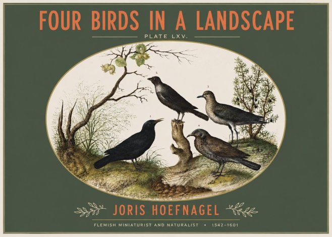 Joris Hoefnagel Four Birds in a Landscape No3 - Juliste