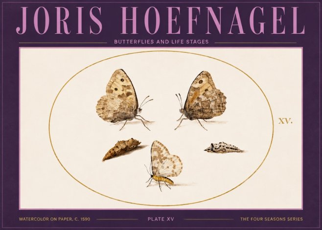 Joris Hoefnagel Butterflies and Life Stages - Plate Xv No4 - Juliste