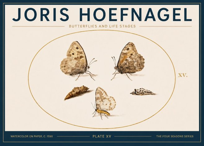 Joris Hoefnagel Butterflies and Life Stages - Plate Xv No5 - Juliste