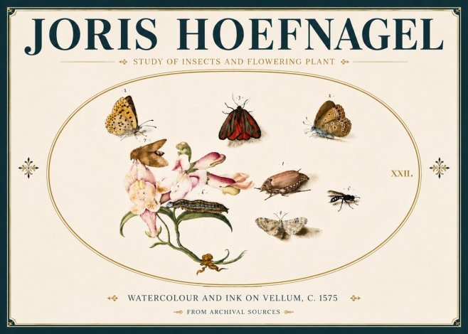 Joris Hoefnagel Study of Insects and Flowering Plant No6 - Juliste