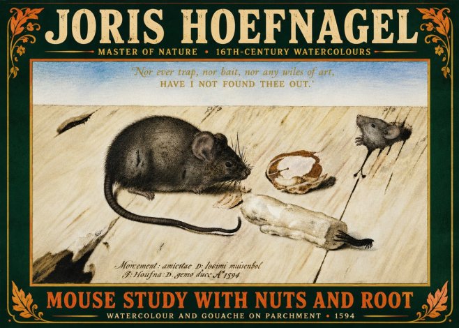 Joris Hoefnagel Mouse Study with Nuts and Root No6 - Juliste