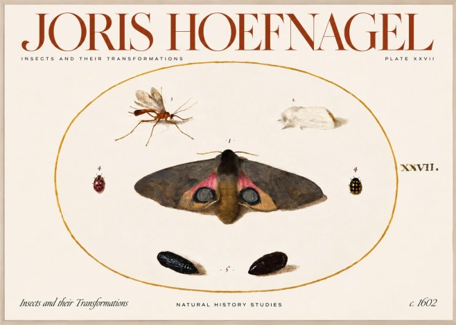 Joris Hoefnagel Insects and Their Transformations - Plate Xxvii No2 - Juliste