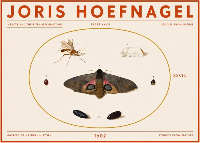 Joris Hoefnagel Insects and Their Transformations - Plate Xxvii No5 - Juliste