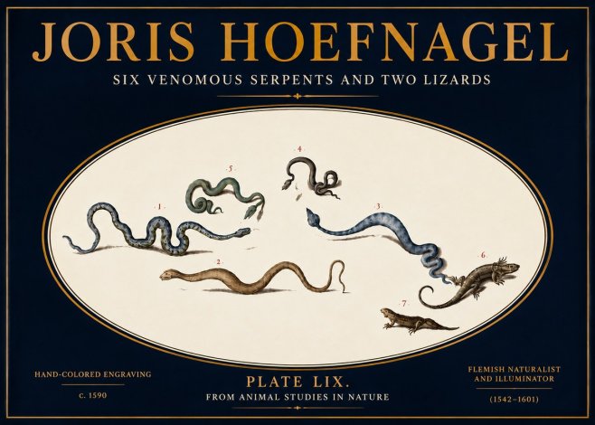 Joris Hoefnagel Six Venomous Serpents and Two Lizards No5 - Juliste