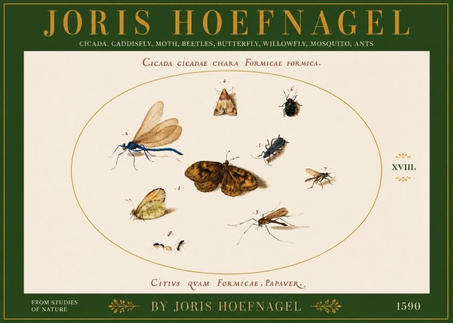 Joris Hoefnagel Cicada Cicadae Chara Formicae Formica. No6 - Juliste