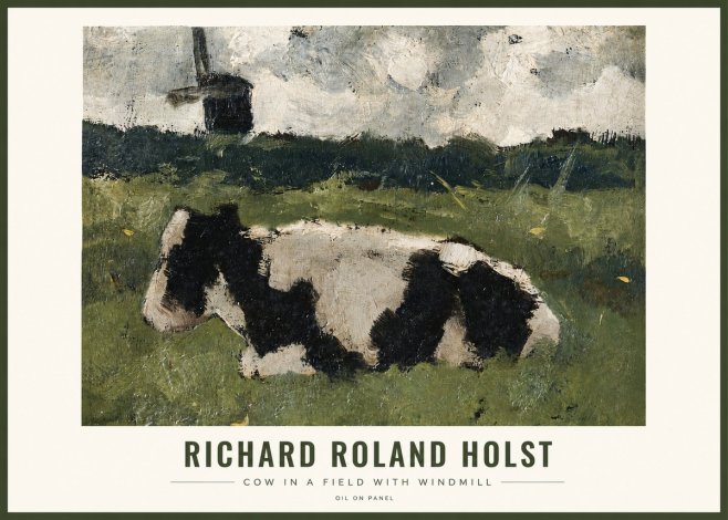 Richard Roland Holst Cow in a Field with Windmill No2 - Juliste