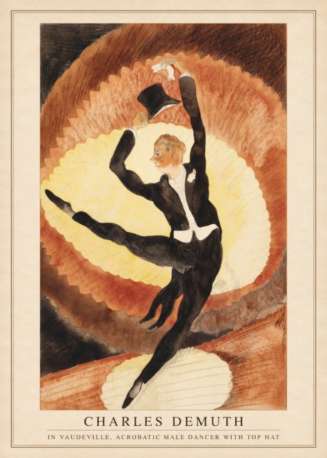 Charles Demuth In Vaudeville, Acrobatic Male Dancer with Top Hat No4 - Juliste