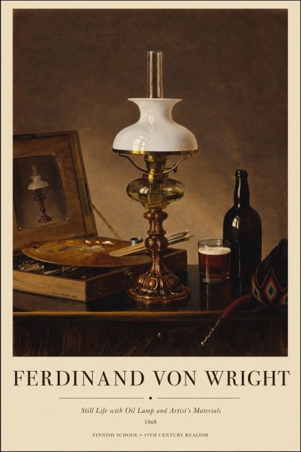 Ferdinand von Wright Still Life with Oil Lamp and Artist's Materials No1 - Juliste