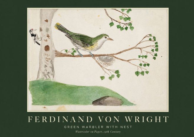 Ferdinand von Wright Green Warbler with Nest No1 - Juliste