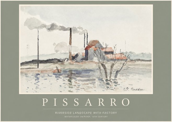 Pissarro Riverside Landscape with Factory No2 - Juliste