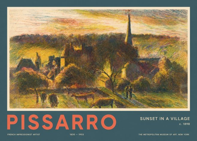 Pissarro Sunset in a Village No2 - Juliste