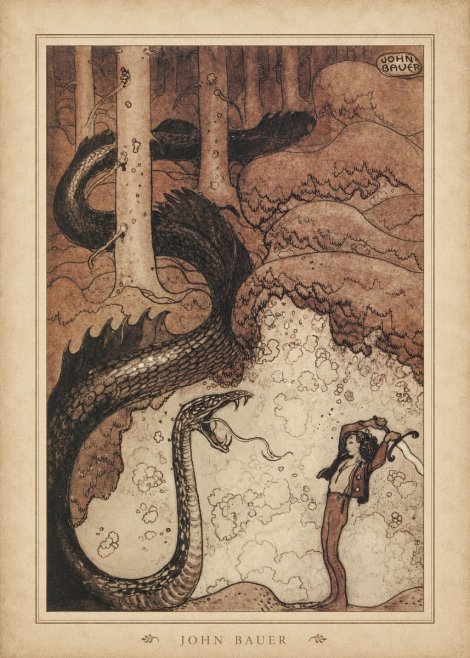 John Bauer The Boy and the Serpent No4 - Juliste