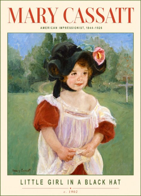 Mary Cassatt Little Girl in a Black Hat No2 - Juliste