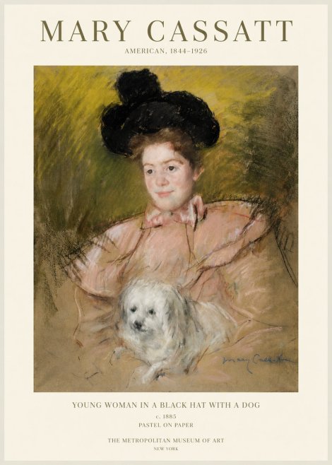 Mary Cassatt Young Woman in a Black Hat with a Dog No1 - Juliste