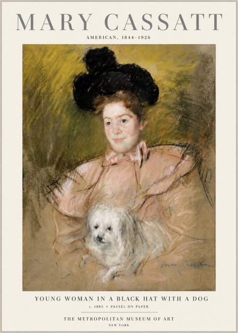 Mary Cassatt Young Woman in a Black Hat with a Dog No6 - Juliste