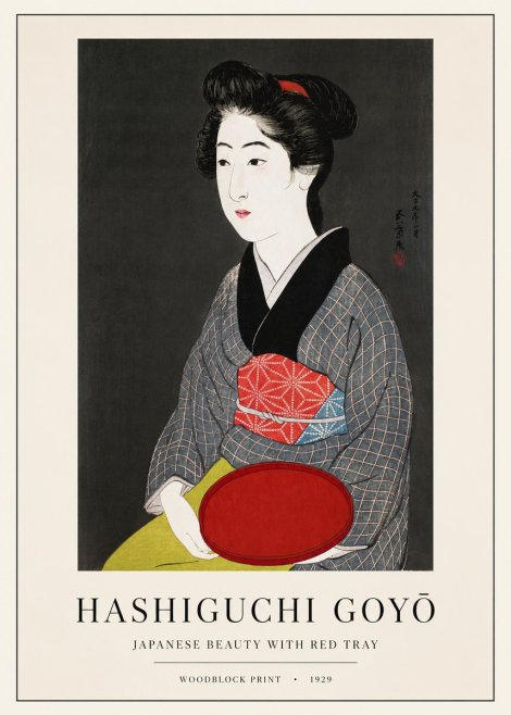 Hashiguchi Goyō Japanese Beauty with Red Tray No1 - Juliste
