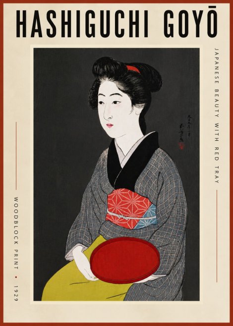 Hashiguchi Goyō Japanese Beauty with Red Tray No5 - Juliste