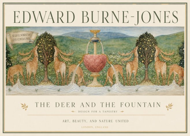 Edward Burne-Jones The Deer and the Fountain No1 - Juliste