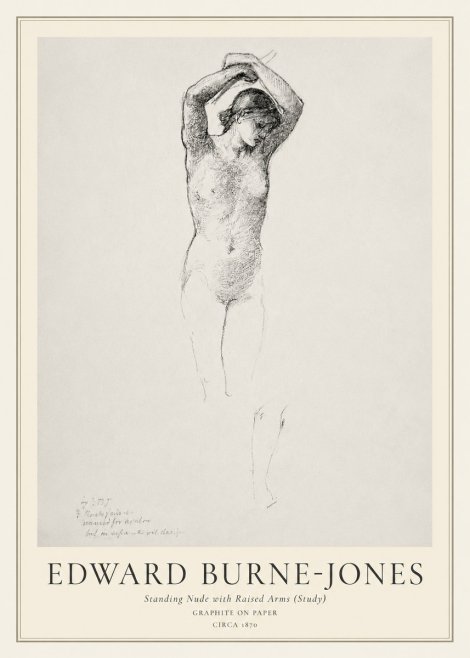 Edward Burne-Jones Standing Nude with Raised Arms (Study) No1 - Juliste