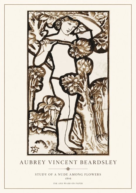 Aubrey Beardsley Study of a Nude Among Flowers No1 - Juliste