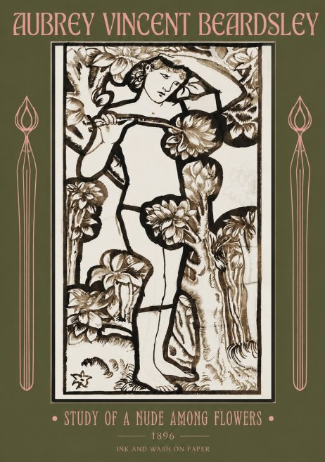 Aubrey Beardsley Study of a Nude Among Flowers No2 - Juliste