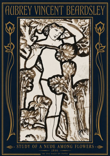 Aubrey Beardsley Study of a Nude Among Flowers No4 - Juliste
