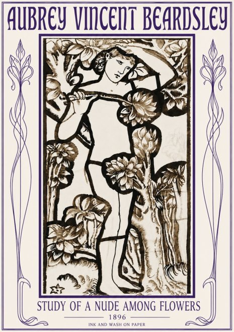 Aubrey Beardsley Study of a Nude Among Flowers No5 - Juliste
