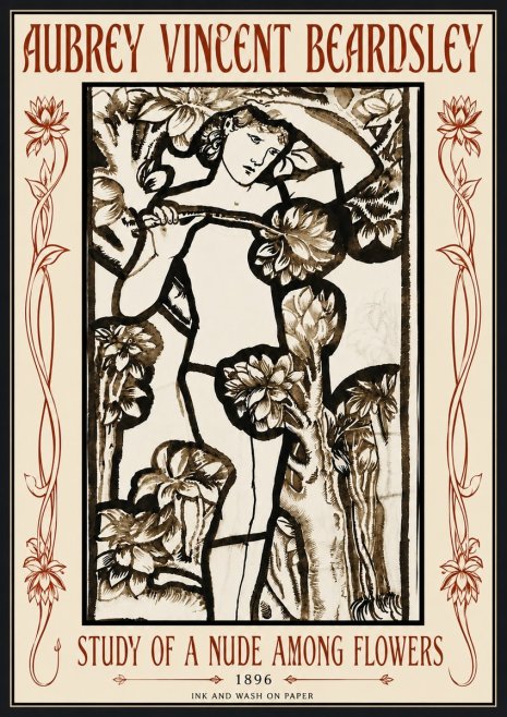 Aubrey Beardsley Study of a Nude Among Flowers No6 - Juliste