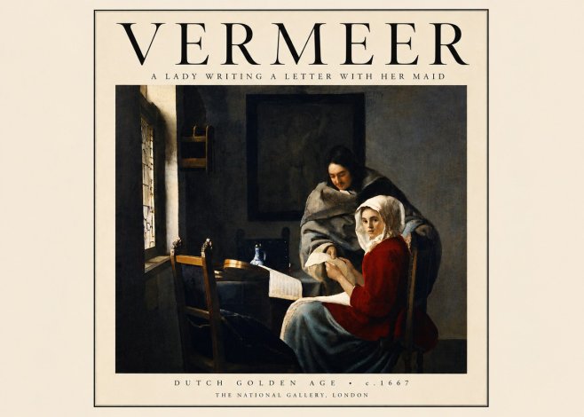Vermeer A Lady Writing a Letter with Her Maid I No3 - Juliste