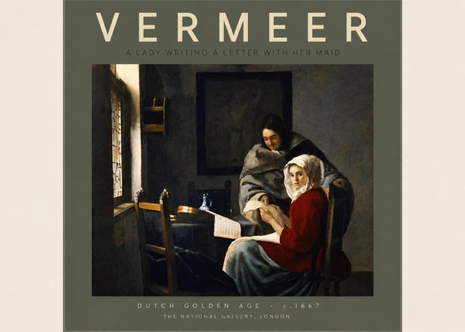 Vermeer A Lady Writing a Letter with Her Maid I No5 - Juliste