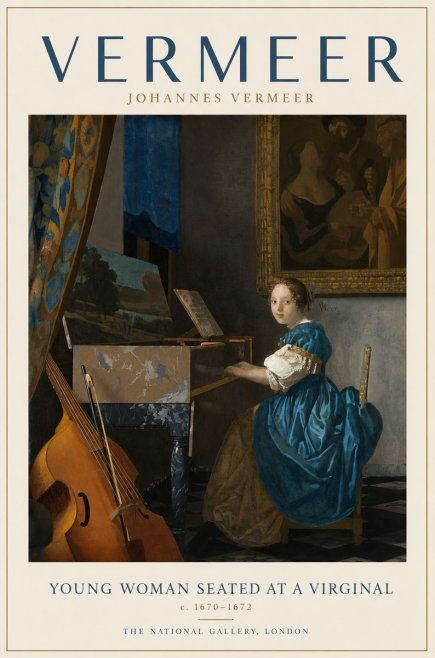 Vermeer Young Woman Seated at a Virginal No3 - Juliste
