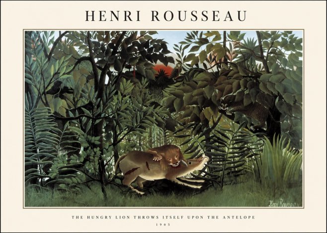 Rousseau The Hungry Lion Throws Itself Upon the Antelope No1 - Juliste