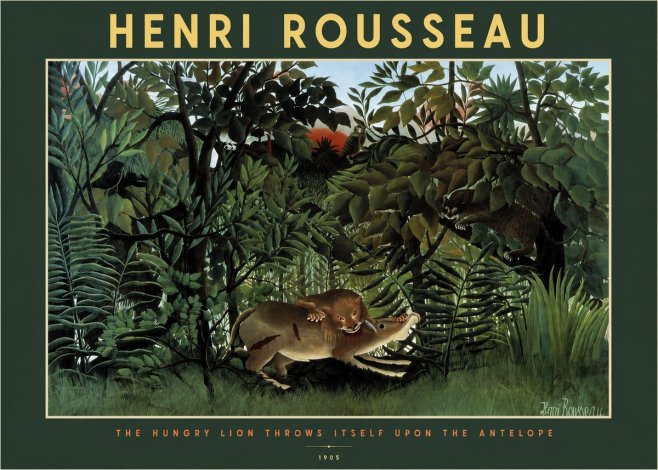 Rousseau The Hungry Lion Throws Itself Upon the Antelope No2 - Juliste