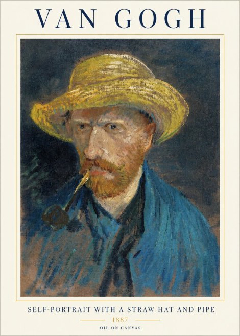 Van Gogh Self-portrait with a Straw Hat and Pipe No1 - Juliste