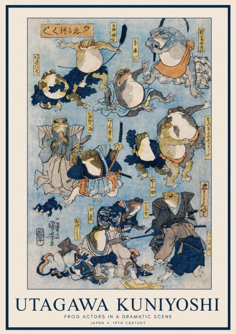 Utagawa Kuniyoshi Frog Actors in a Dramatic Scene No1 - Juliste