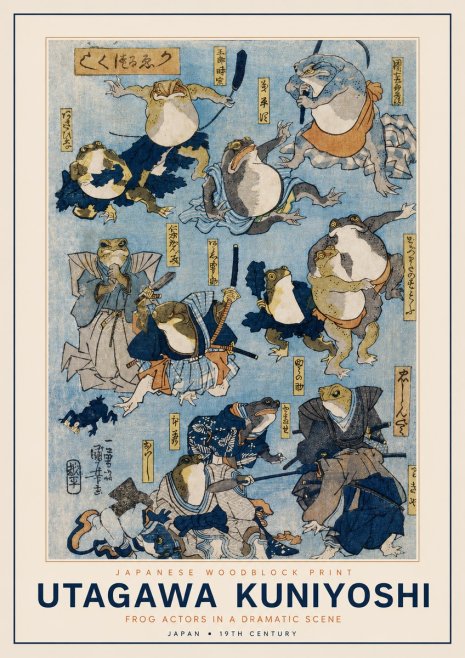 Utagawa Kuniyoshi Frog Actors in a Dramatic Scene No2 - Juliste