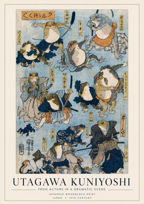 Utagawa Kuniyoshi Frog Actors in a Dramatic Scene No4 - Juliste
