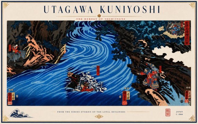 Utagawa Kuniyoshi The Heroes of Yoshitsune No3 - Juliste
