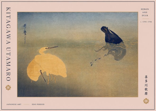 Kitagawa Utamaro Heron and Duck No5 - Juliste