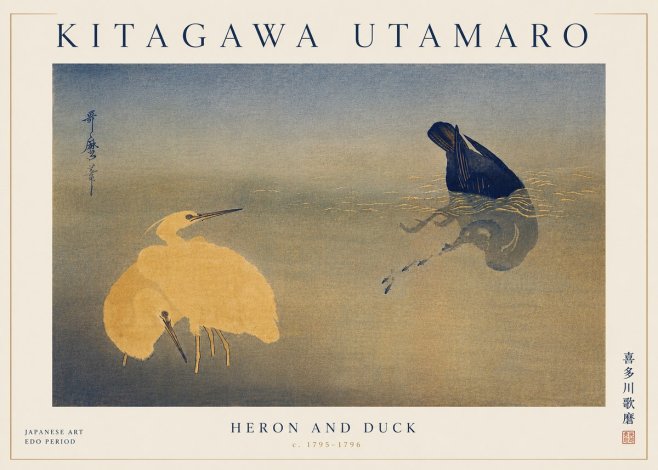 Kitagawa Utamaro Heron and Duck No6 - Juliste