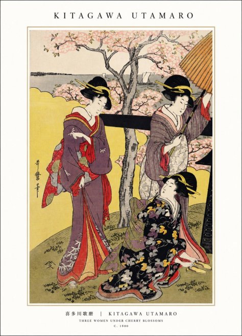 Kitagawa Utamaro Three Women Under Cherry Blossoms No1 - Juliste