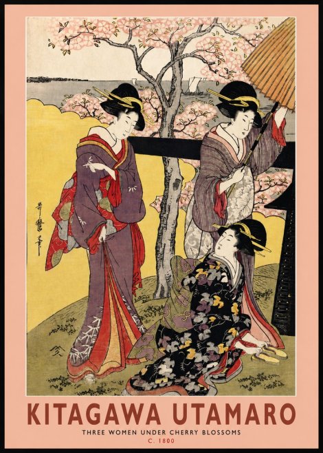 Kitagawa Utamaro Three Women Under Cherry Blossoms No2 - Juliste