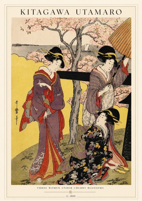 Kitagawa Utamaro Three Women Under Cherry Blossoms No3 - Juliste