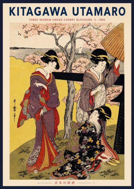 Kitagawa Utamaro Three Women Under Cherry Blossoms No5 - Juliste