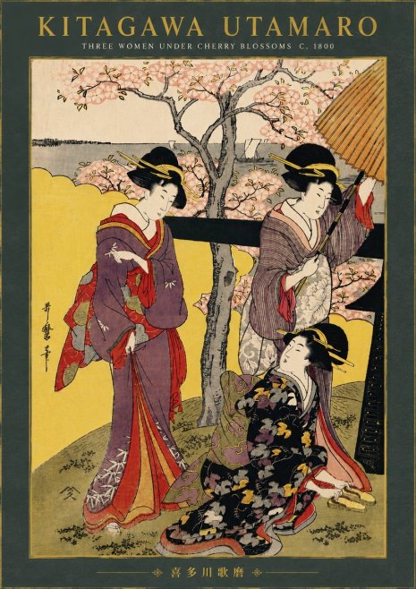 Kitagawa Utamaro Three Women Under Cherry Blossoms No6 - Juliste