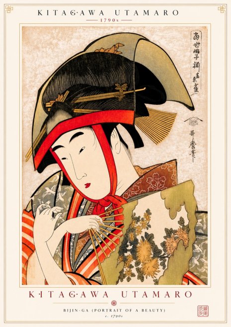 Kitagawa Utamaro Beauty with a Fan I No2 - Juliste