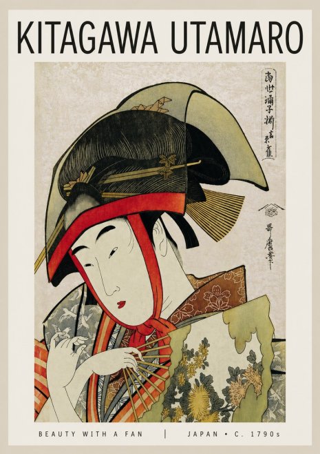 Kitagawa Utamaro Beauty with a Fan I No4 - Juliste