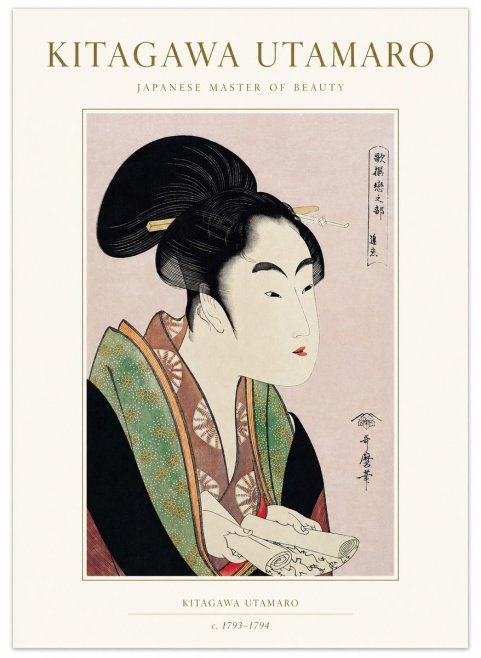 Kitagawa Utamaro Courtesan Reading a Scroll No1 - Juliste